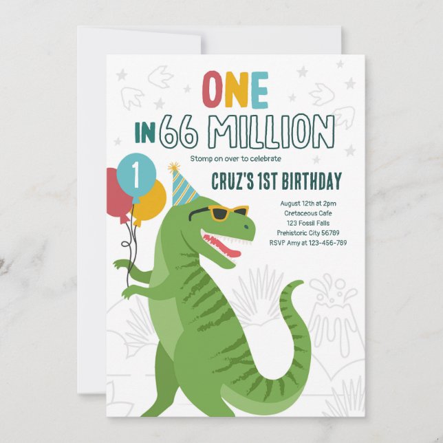 One In 66 Million Dinosaur T-Rex 1st Birthday  Invitation (Front)