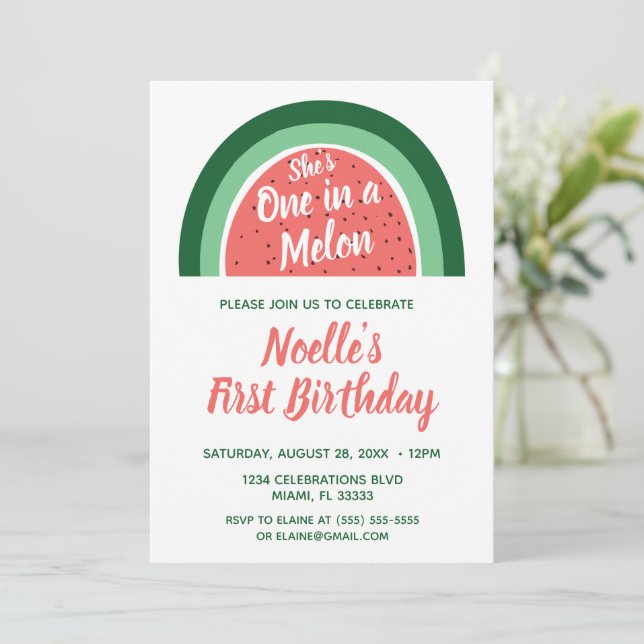 One in a Melon 1st Bday Invitation (Standing Front)