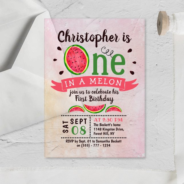 One In A Melon 1st Birthday Acrylic Invitations (Creator Uploaded)