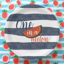 One in a Melon 1st Birthday Baby Boy Blue Striped