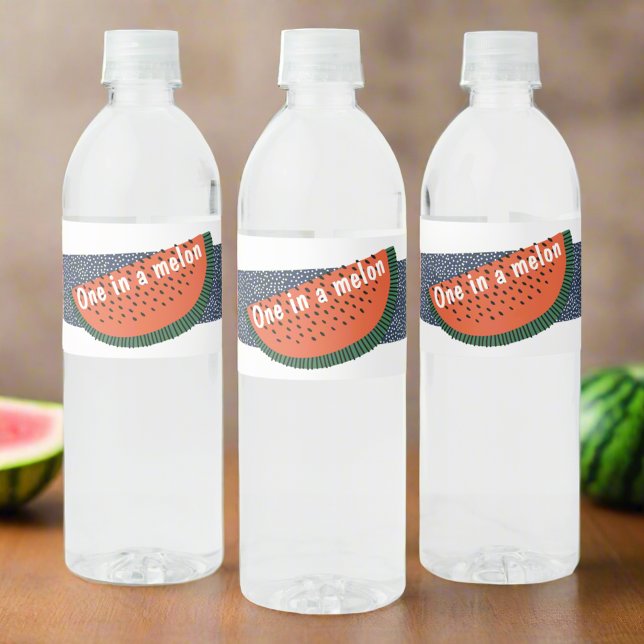 One in a Melon 1st Birthday Baby Boy Watermelon  Water Bottle Label (Creator Uploaded)