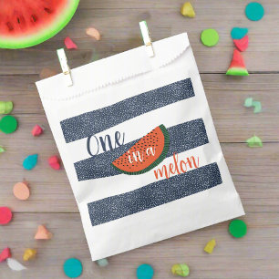 One in a Melon 1st Birthday Boy Watermelon Striped Favor Bag