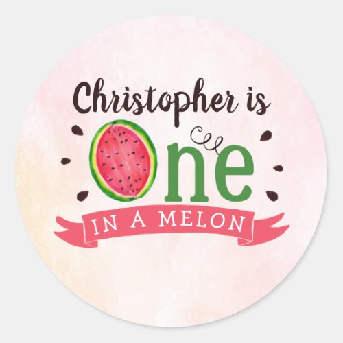 One In A Melon 1st Birthday Classic Round Sticker