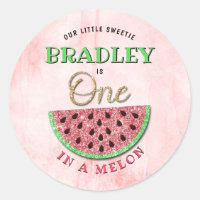 One In A Melon 1st Birthday Classic Round Sticker
