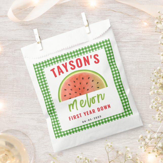 One in a Melon 1st Birthday – Cute Watermelon Favor Bag (Clipped)