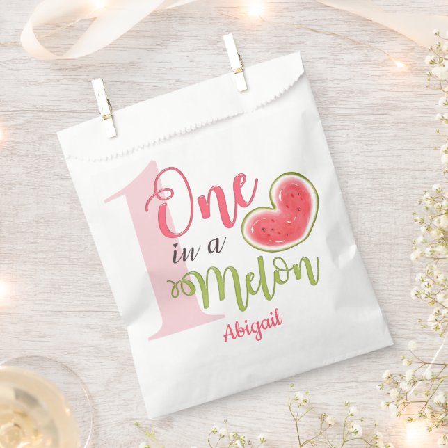 One In A Melon 1st Birthday Girl Favor Bag (Clipped)