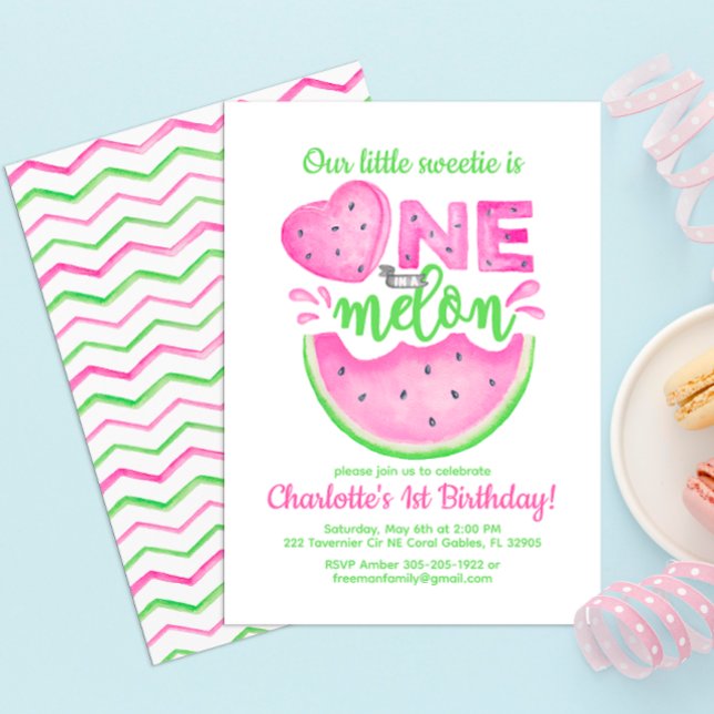 One in a Melon 1st Birthday Girl Invitation (Creator Uploaded)