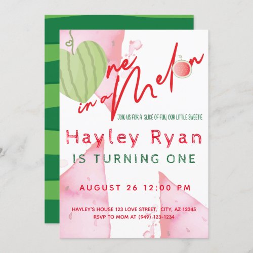 One In a Melon 1st Birthday Invitation