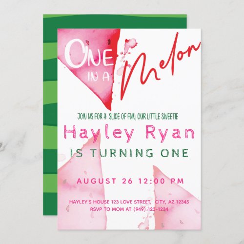 One In a Melon 1st Birthday Invitation