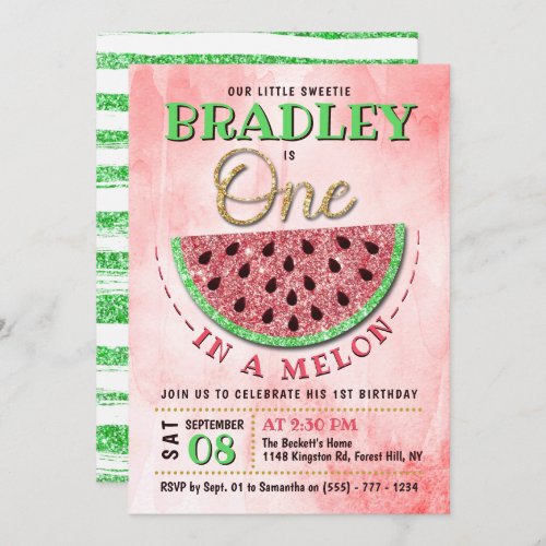 One In A Melon 1st Birthday Invitation