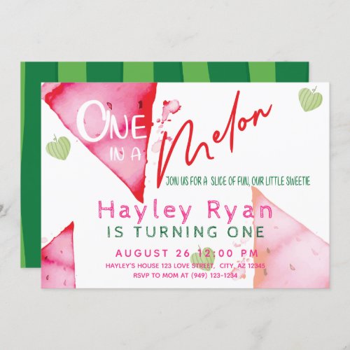 One In a Melon 1st Birthday Invitation