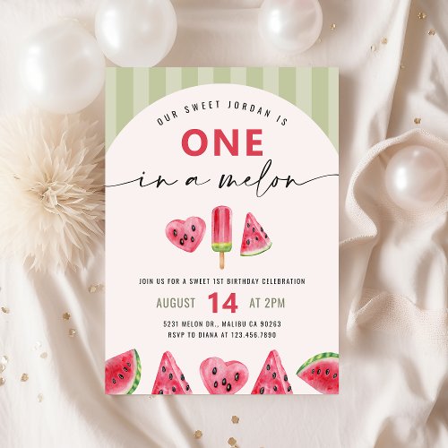 One in a Melon 1st Birthday Invitation