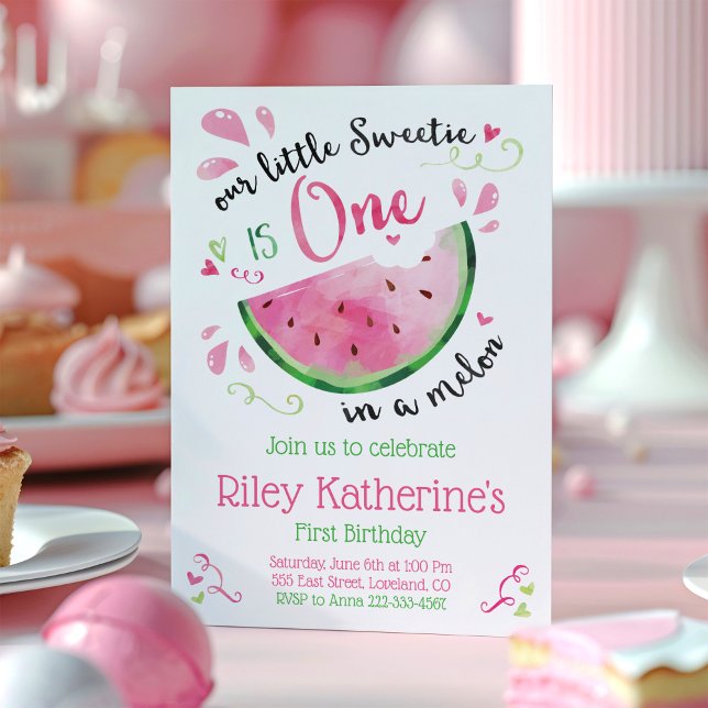 One in a Melon 1st Birthday Invitation (Creator Uploaded)