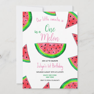 One in a melon 1st Birthday Invitation