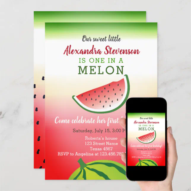 One In A Melon 1st Birthday Invitation Zazzle 4610