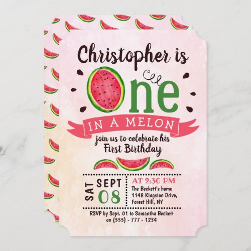 One In A Melon 1st Birthday Invitation