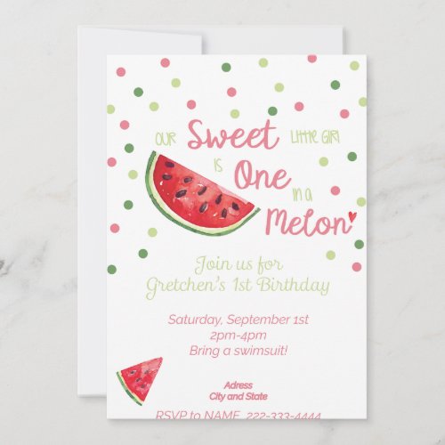 one in a melon 1st birthday invitation