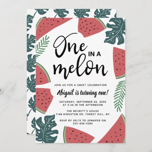 One In A Melon 1st Birthday Invitations