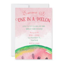 One in a melon 1st birthday invitations with photo
