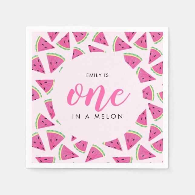 One in a melon 1st birthday napkins (Front)
