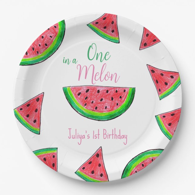 One in a melon 1st Birthday   Paper Plates (Front)