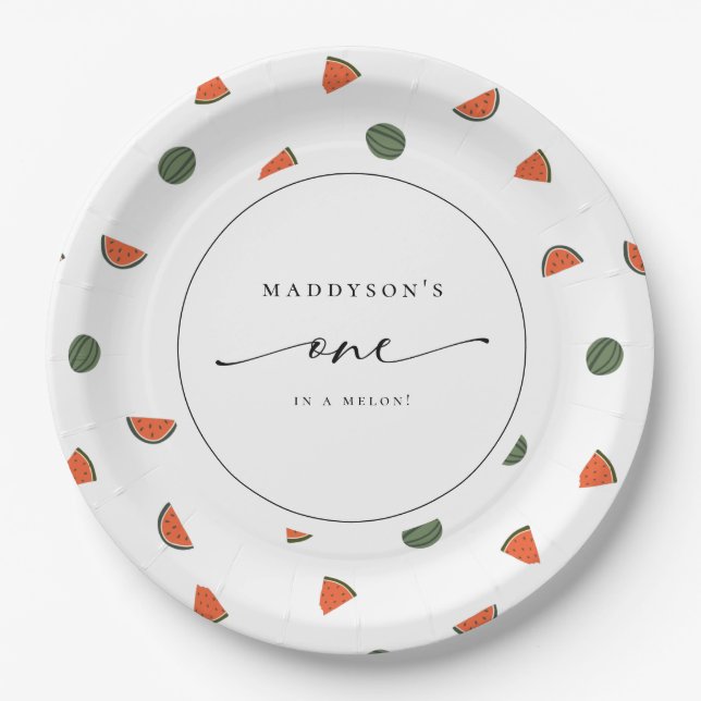 One in a Melon 1st Birthday Paper Plates (Front)