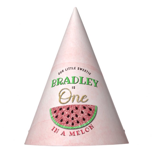 One In A Melon 1st Birthday Party Hat (Front)