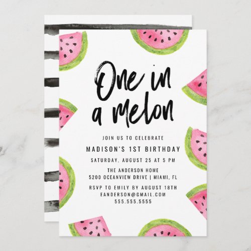 One in a Melon 1st Birthday Party Invitation
