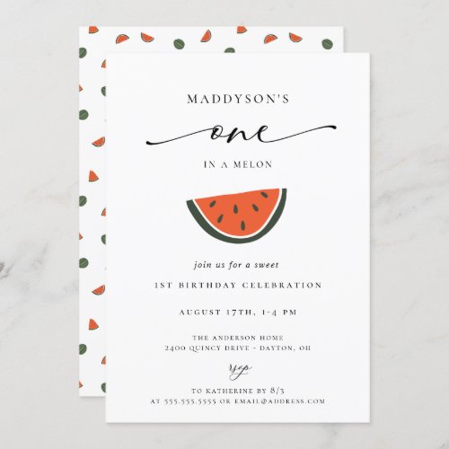 One In A Melon 1st Birthday Party Invitation
