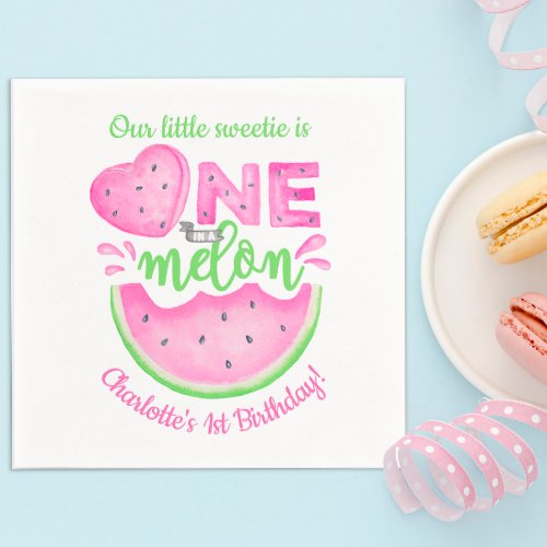 One In A Melon 1st Birthday Party Invitation Napkins