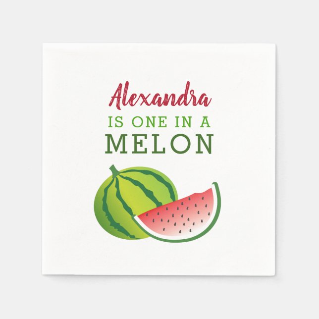 One in a Melon 1st Birthday Party Napkins (Front)