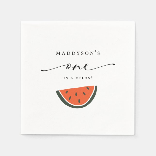 One in a Melon 1st Birthday Party Napkins (Front)