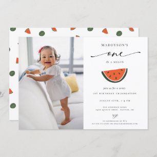 One In A Melon 1st Birthday Party Photo Invitation