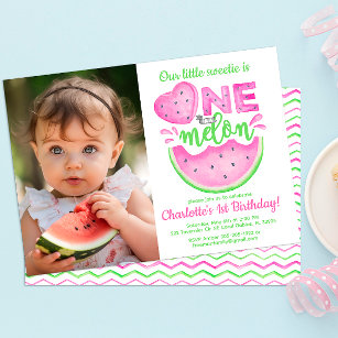 One In A Melon 1st Birthday Party Photo Invitation