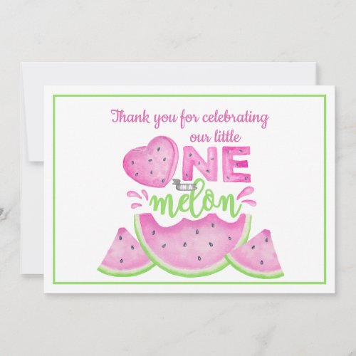 One In A Melon 1st Birthday Party Thank You Card