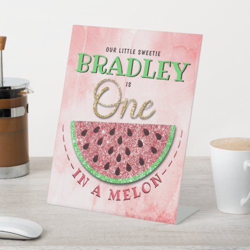 One In A Melon 1st Birthday Pedestal Sign