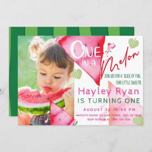 One In a Melon 1st Birthday Photo Invitation