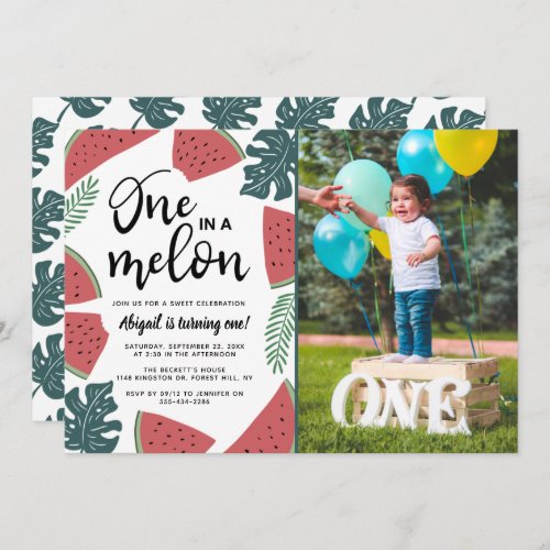 One In A Melon 1st Birthday Photo Invitation