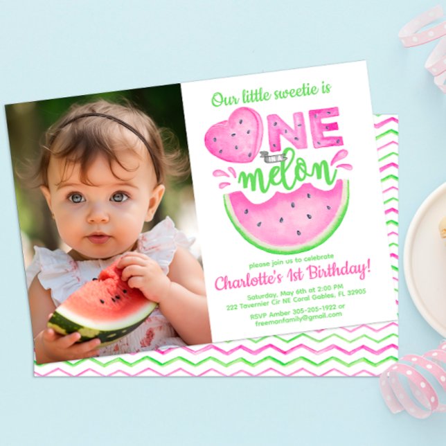 One in a Melon 1st Birthday Photo Invitation (Creator Uploaded)