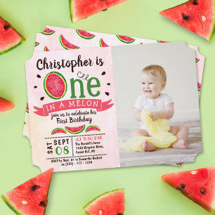 One In A Melon 1st Birthday Photo Invitation