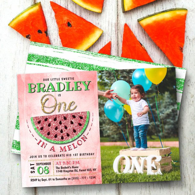 One In A Melon 1st Birthday Photo Invitation (Creator Uploaded)
