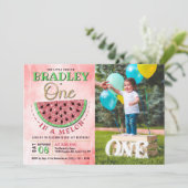 One In A Melon 1st Birthday Photo Invitation (Standing Front)