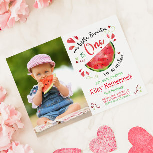One in a Melon 1st Birthday Photo Red Watermelon Invitation
