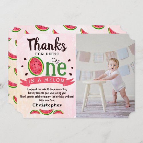 One In A Melon 1st Birthday Photo Thank You Card