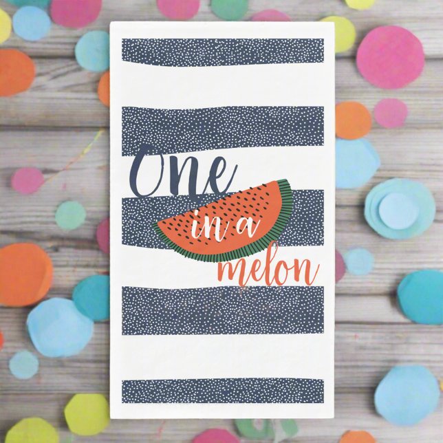 One in a Melon 1st Birthday Striped Blue Baby Boy  Paper Guest Towels (Creator Uploaded)