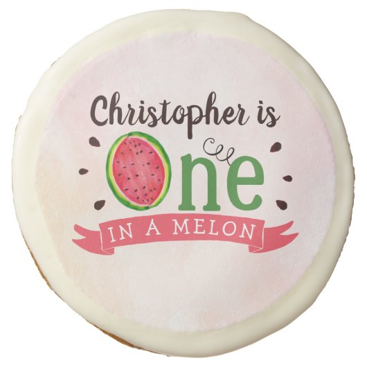 One In A Melon 1st Birthday Sugar Cookie (Front)