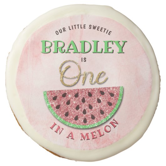 One In A Melon 1st Birthday Sugar Cookie (Front)