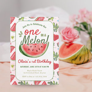 One in a Melon 1st Birthday Summer party Invitation