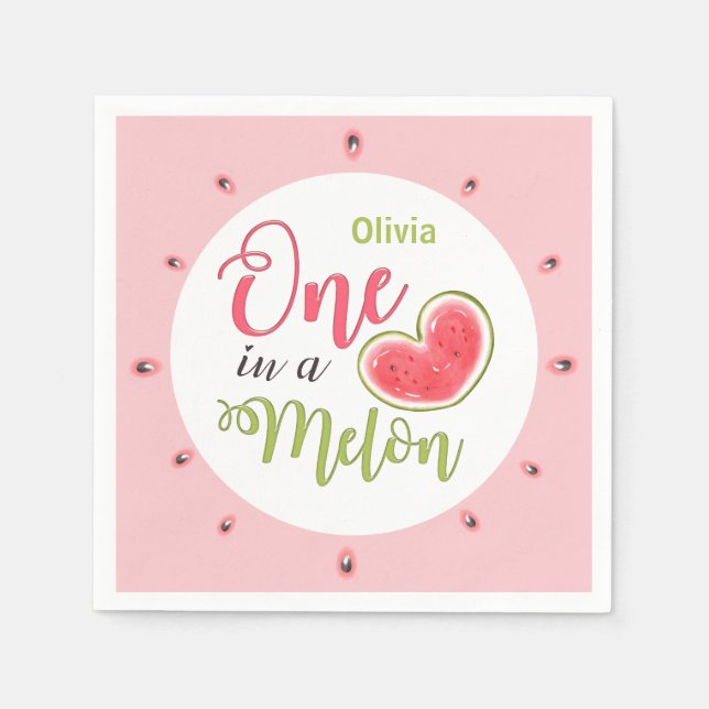 One In A Melon 1st Birthday Summer Party Pink Napkins (Front)