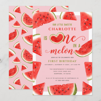 One In A Melon 1st Birthday Sweet Watermelon Pink Invitation